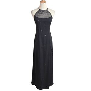 Phoebe Petites Black Halter Maxi Dress Gown With Crystal Embellishments